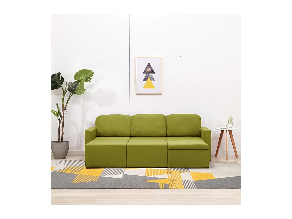 Canapé-lit modulaire 3 places Vert Tissu