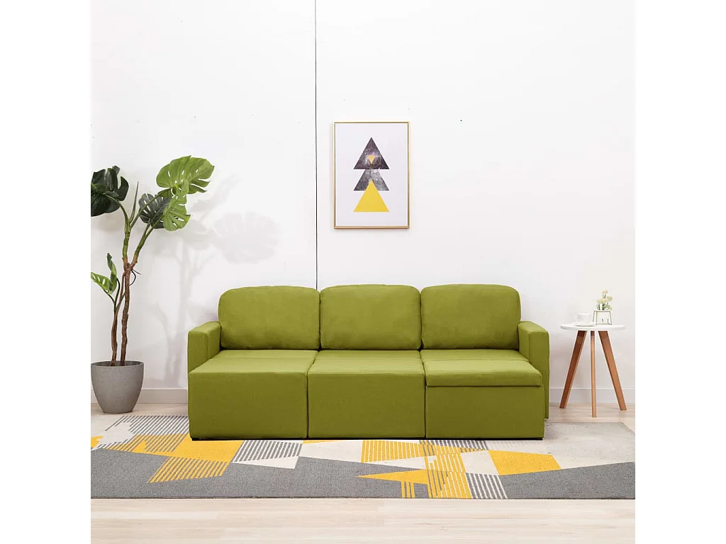 Sofá-cama modular de 3 lugares tecido verde