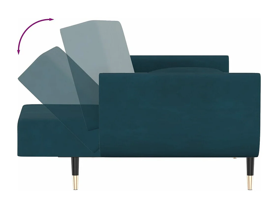 Sofá-cama 2 lugares com duas almofadas veludo azul