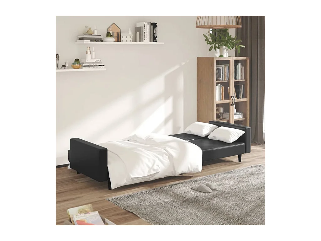 Slaapbank 2-zits kunstleer zwart