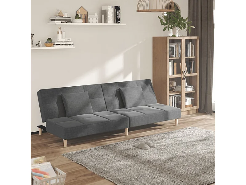 Sofá-cama 2 lugares com duas almofadas tecido cinzento-claro