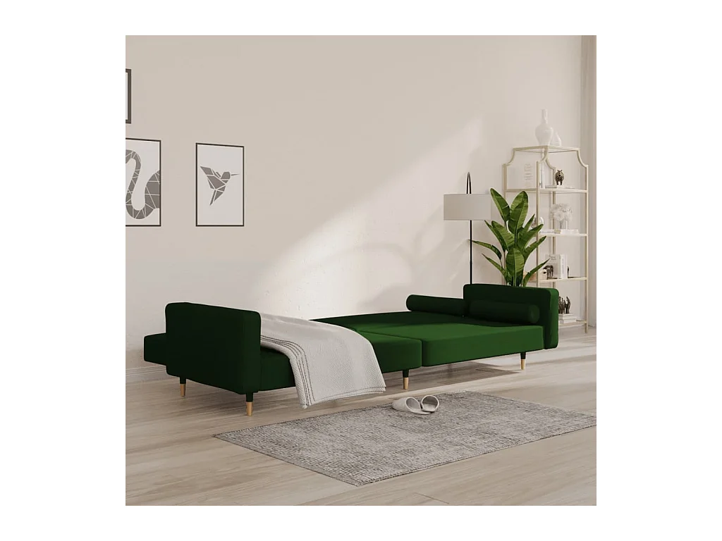 Canapé-lit à 2 places avec deux oreillers Vert foncé Velours
