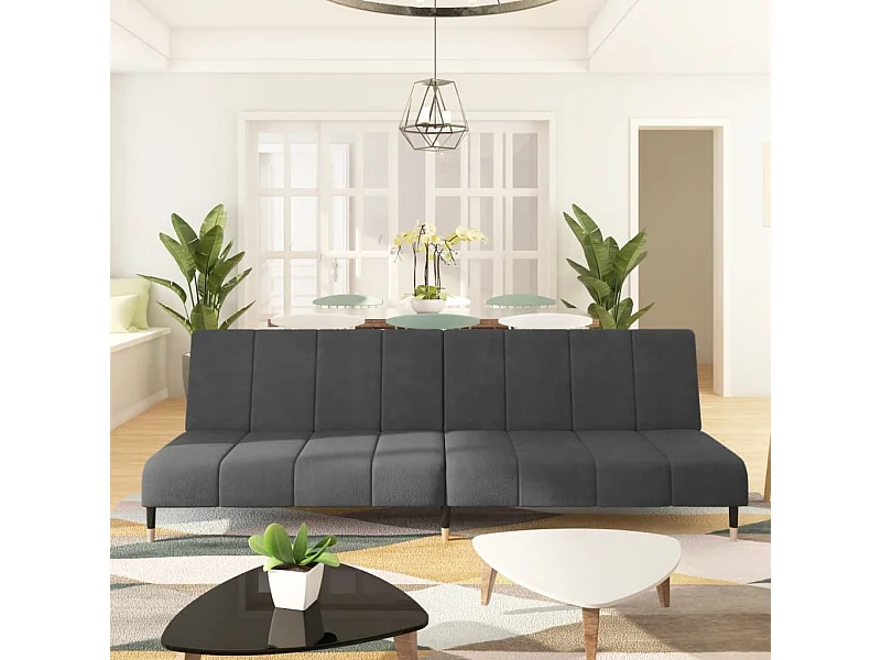 Sofá-cama de 2 lugares veludo cinzento-escuro