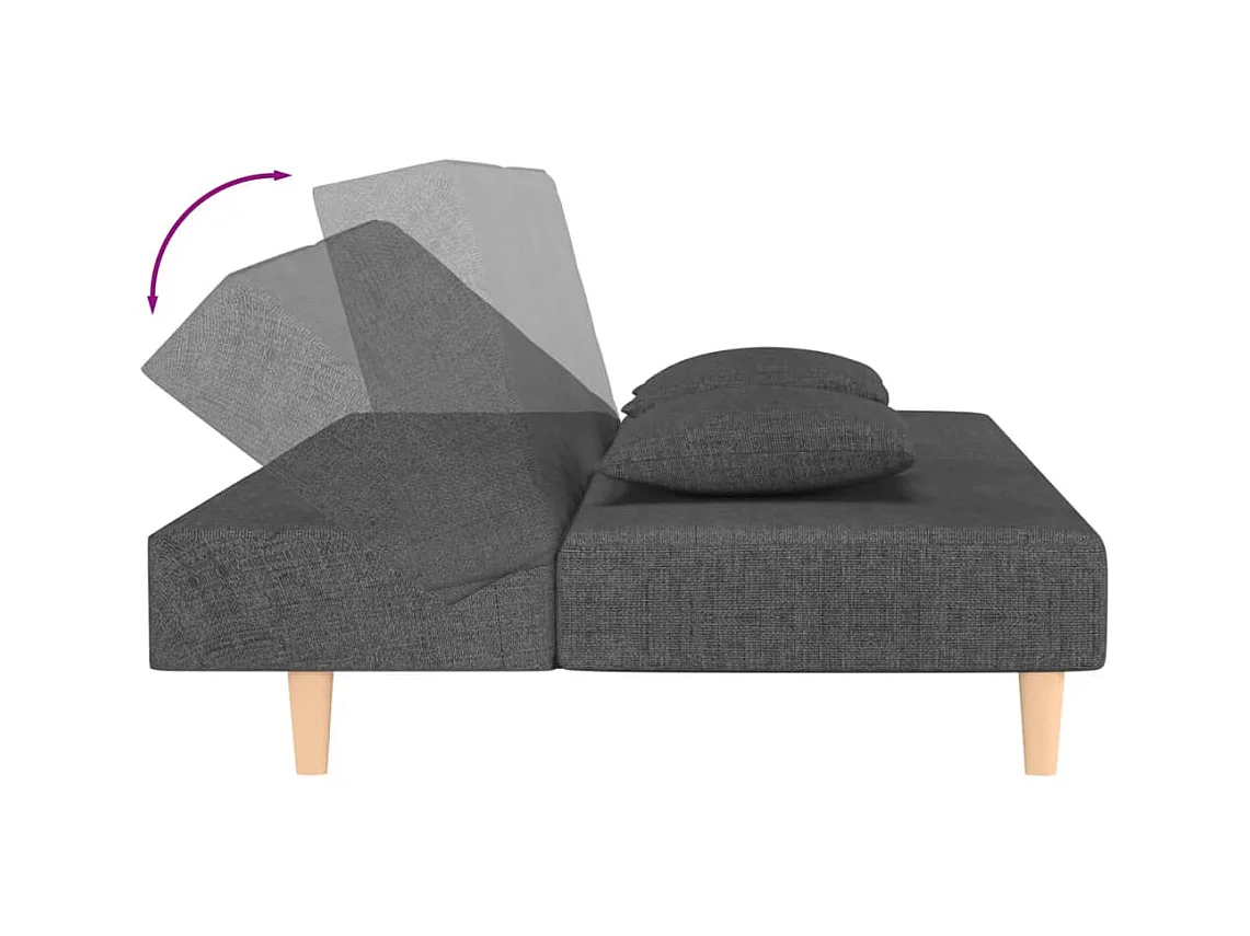 Canapé-lit à 2 places avec deux oreillers Gris foncé Tissu
