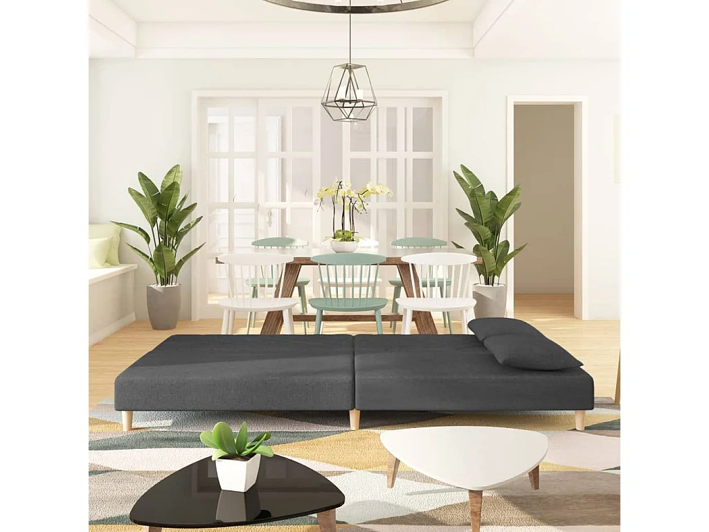 Sofá cama de 2 plazas con dos almohadas tela gris oscuro