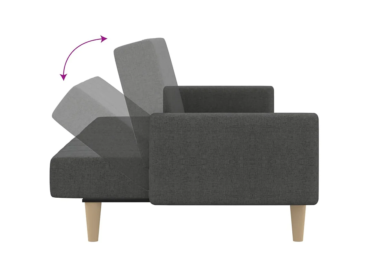 Canapé-lit à 2 places gris foncé tissu