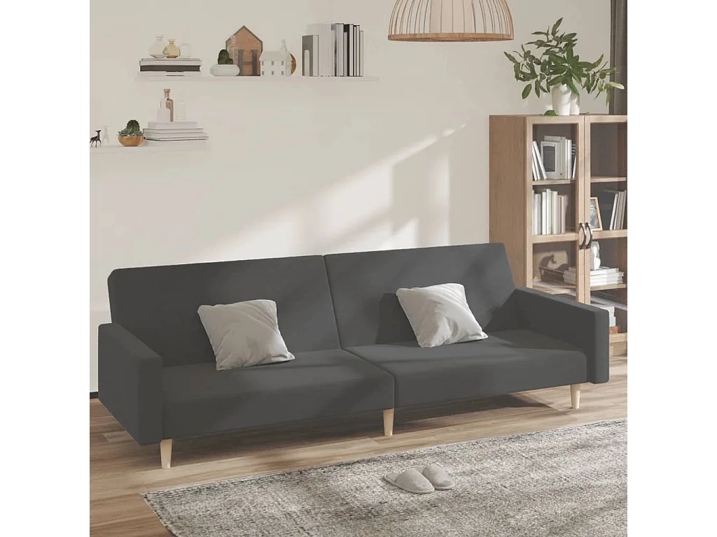Sofá-cama de 2 lugares tecido cinzento-escuro