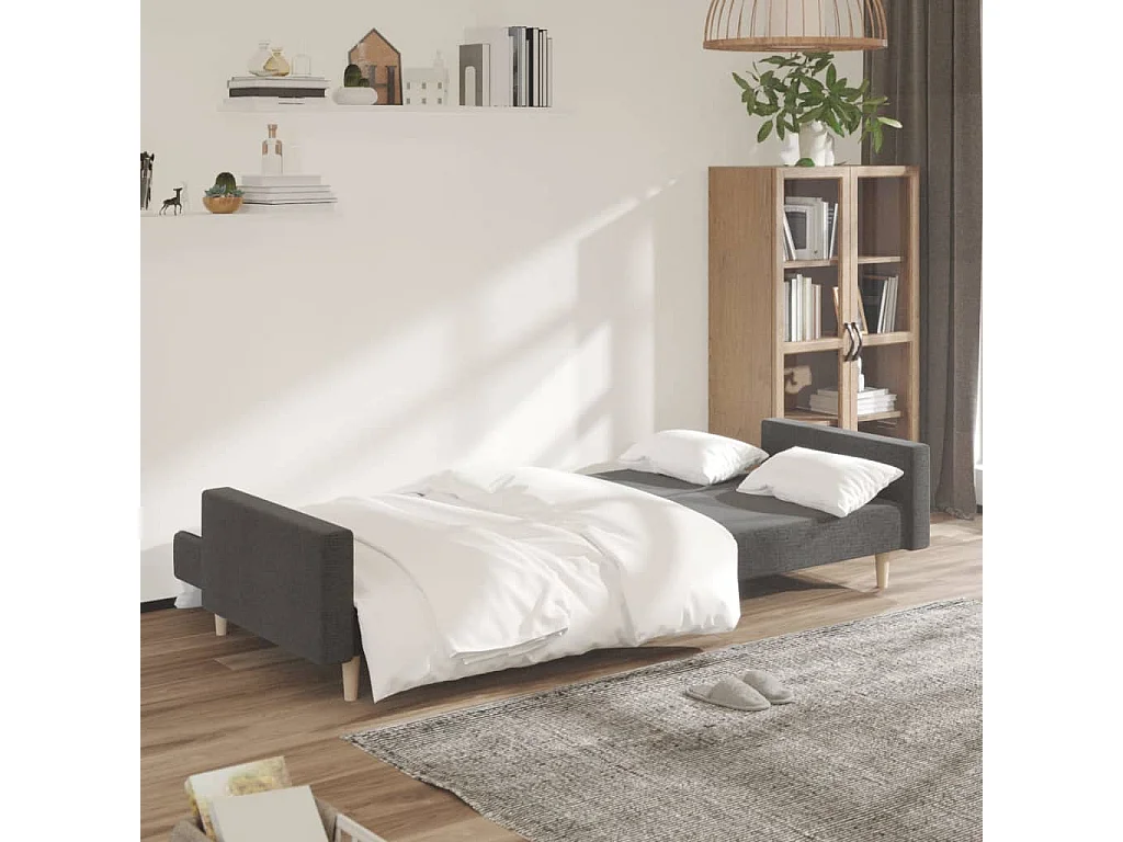 Sofá-cama de 2 lugares tecido cinzento-escuro