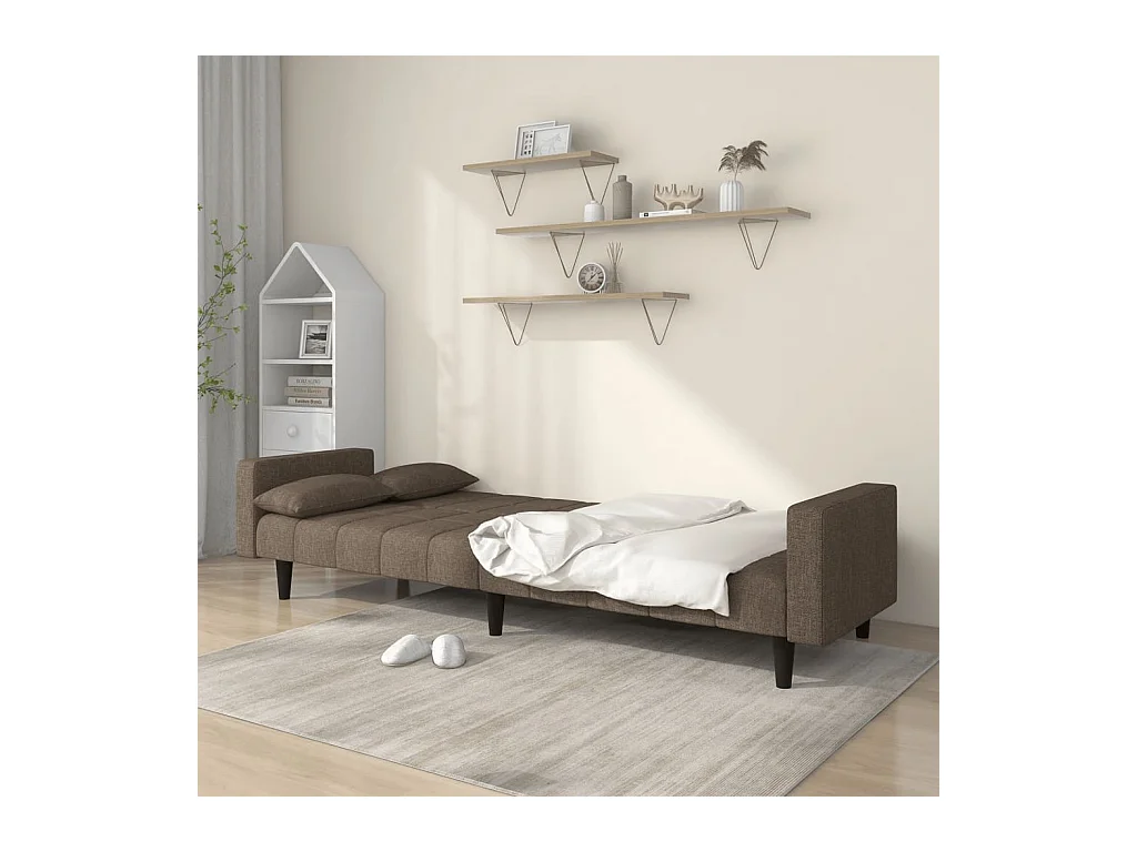 Canapé-lit à 2 places avec deux oreillers taupe tissu