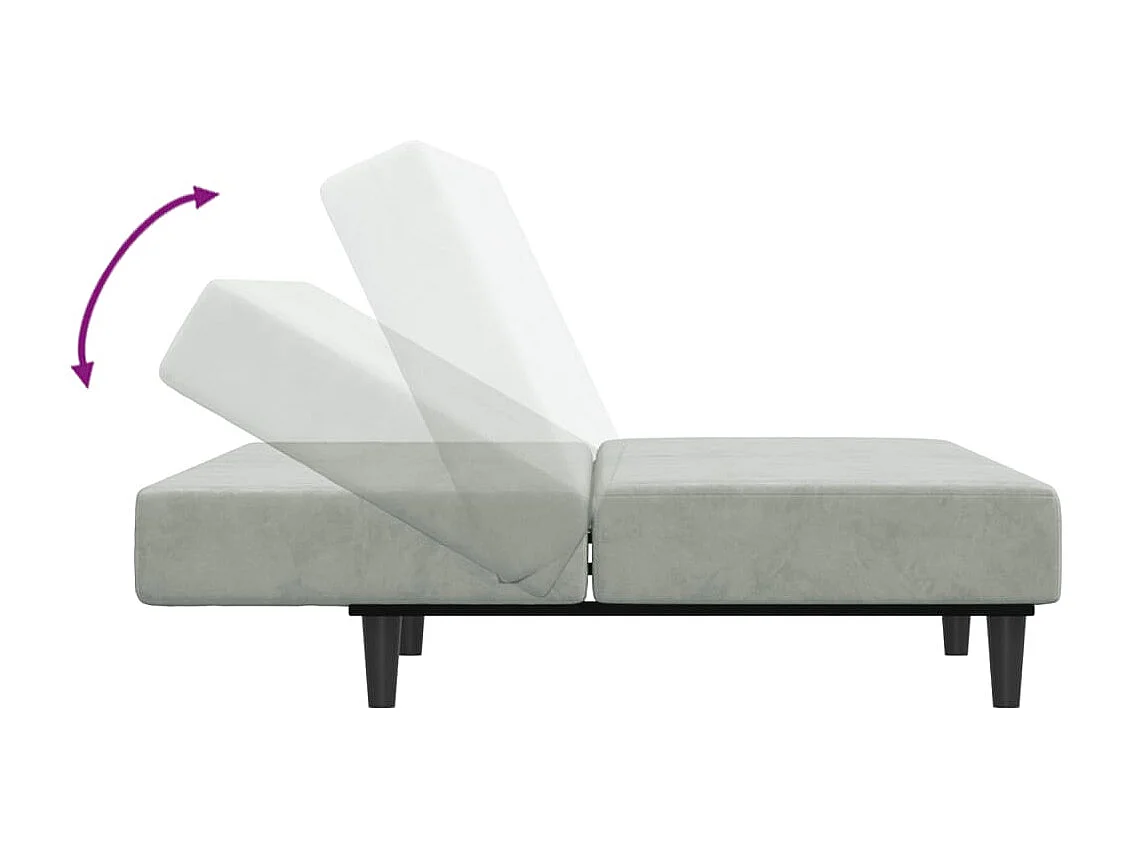 Canapé-lit à 2 places avec repose-pied gris clair velours