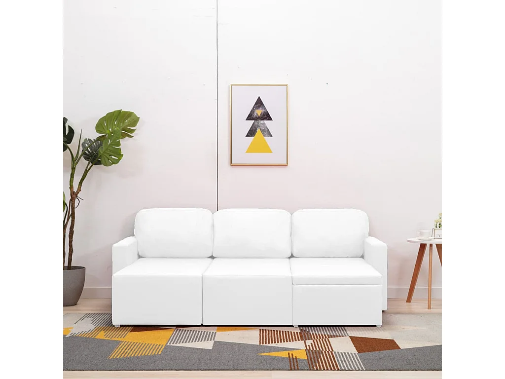 Canapé-lit modulaire 3 places Blanc Similicuir