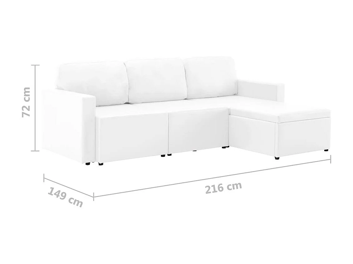 Canapé-lit modulaire 3 places Blanc Similicuir