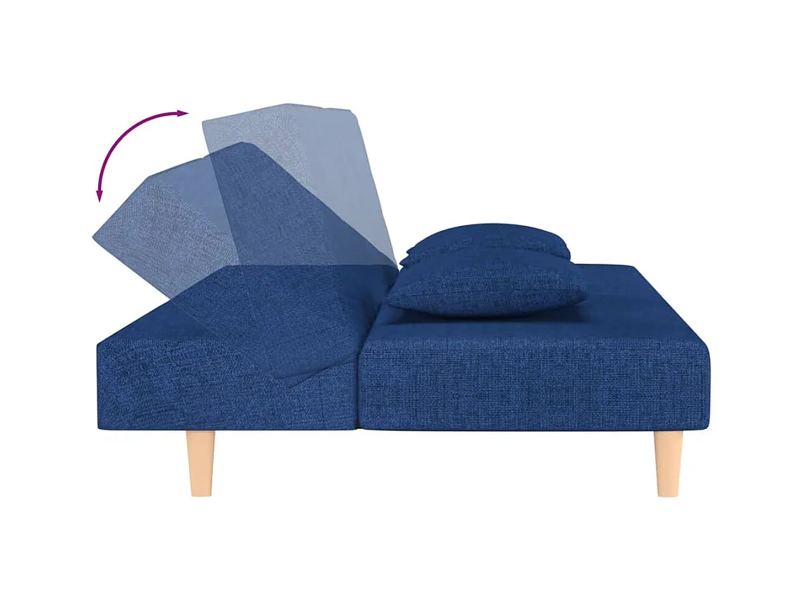 Canapé-lit à 2 places avec deux oreillers bleu tissu
