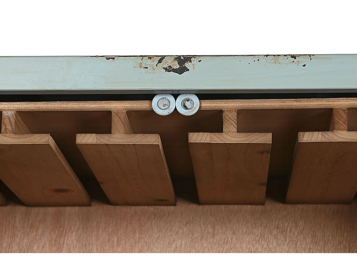 Meuble de Porte-bouteilles en métal et bois coloris bleu - longueur 76 x profondeur 41 x Hauteur 157 cm