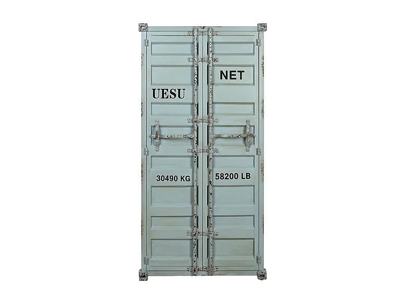 Meuble de Porte-bouteilles en métal et bois coloris bleu - longueur 76 x profondeur 41 x Hauteur 157 cm