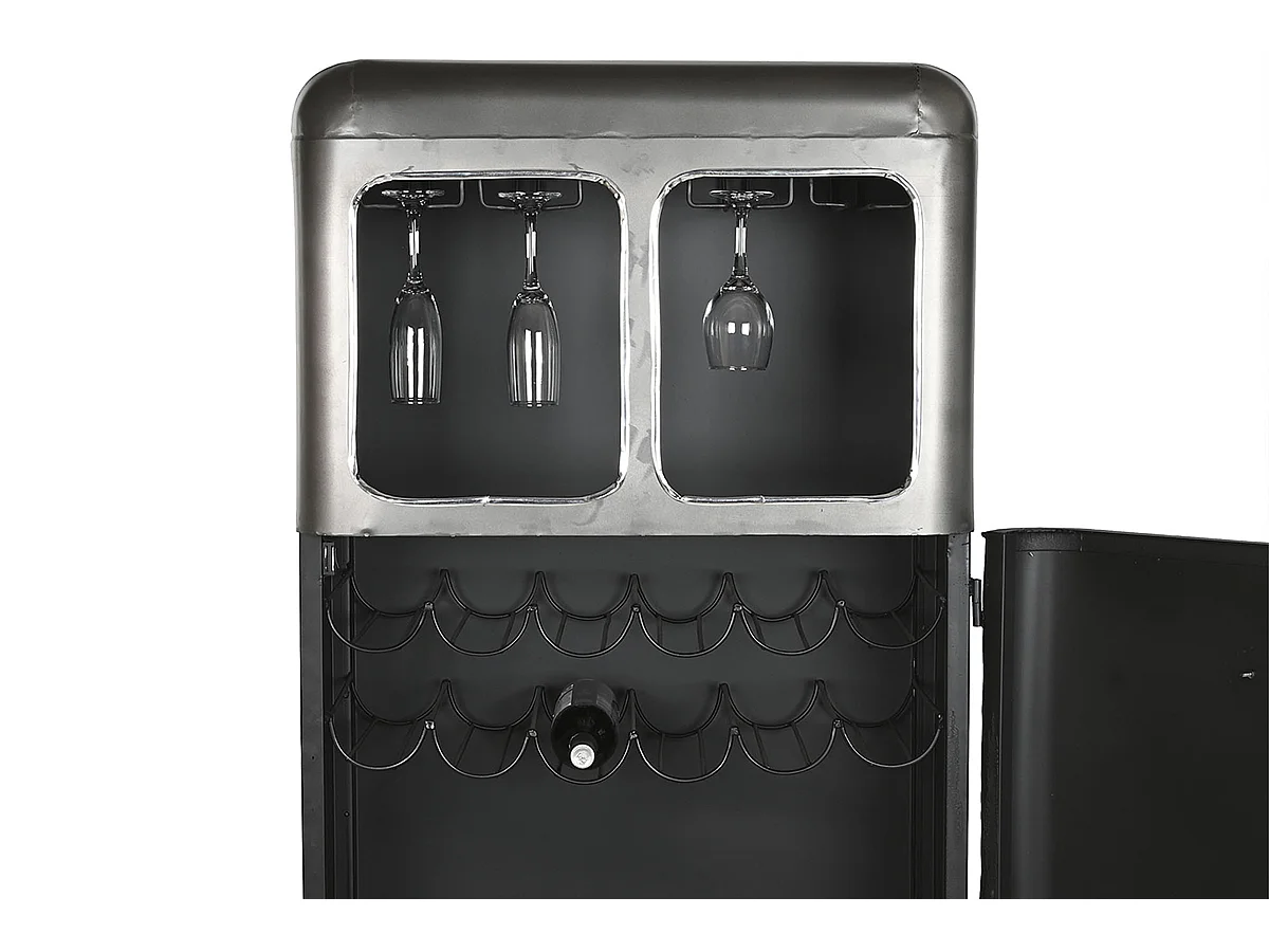 Meuble de Porte-bouteilles en métal coloris bleu, gris -  longueur 71 x profondeur 43 x Hauteur 152 cm