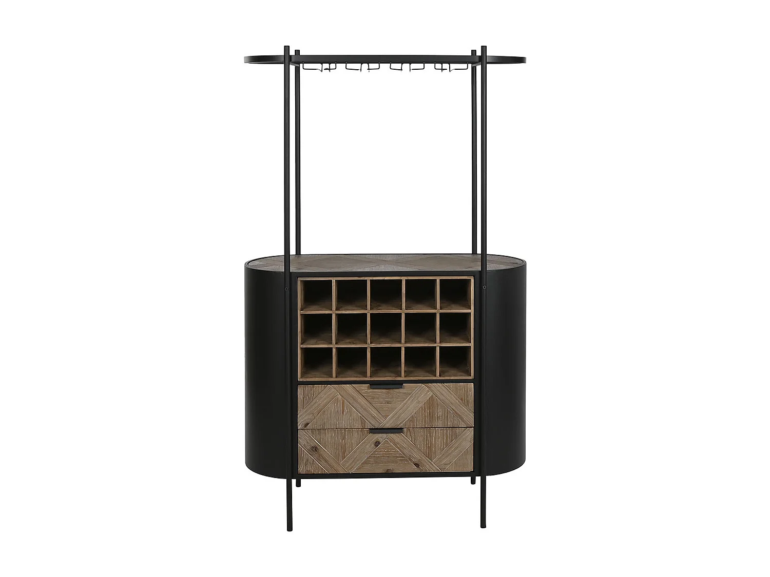 Meuble de Porte-bouteilles en bois naturel et métal noir - longueur 90 x profondeur 36 x Hauteur 150 cm