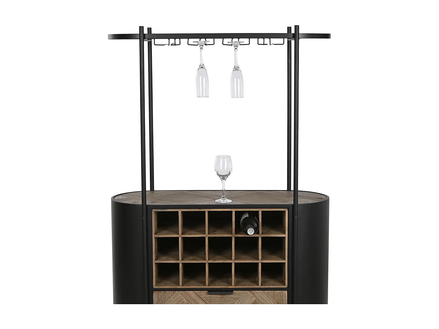 Meuble de Porte-bouteilles en bois naturel et métal noir - longueur 90 x profondeur 36 x Hauteur 150 cm