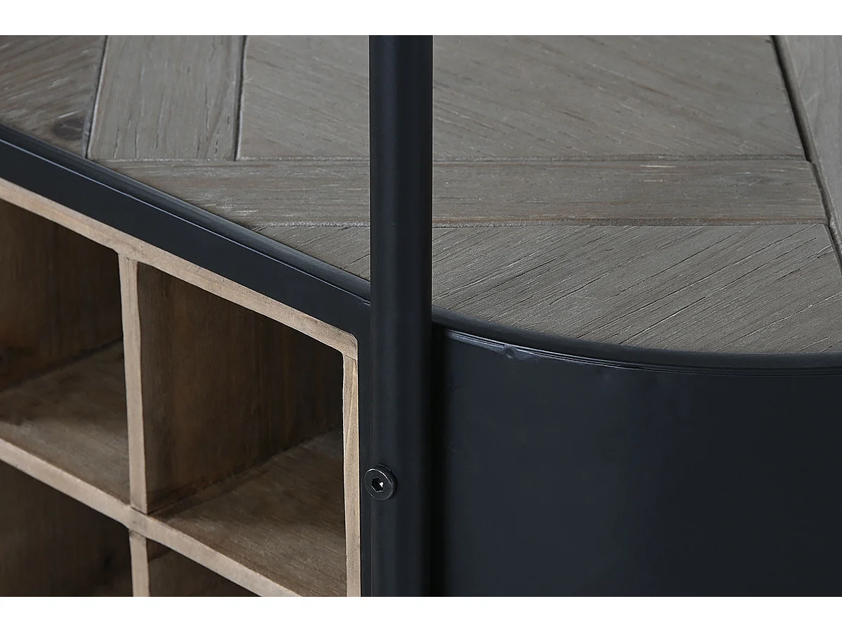 Meuble de Porte-bouteilles en bois naturel et métal noir - longueur 90 x profondeur 36 x Hauteur 150 cm