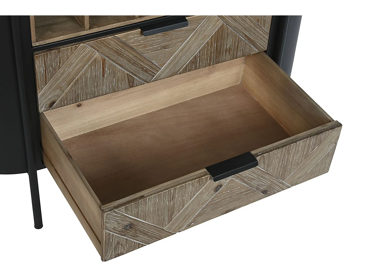 Meuble de Porte-bouteilles en bois naturel et métal noir - longueur 90 x profondeur 36 x Hauteur 150 cm
