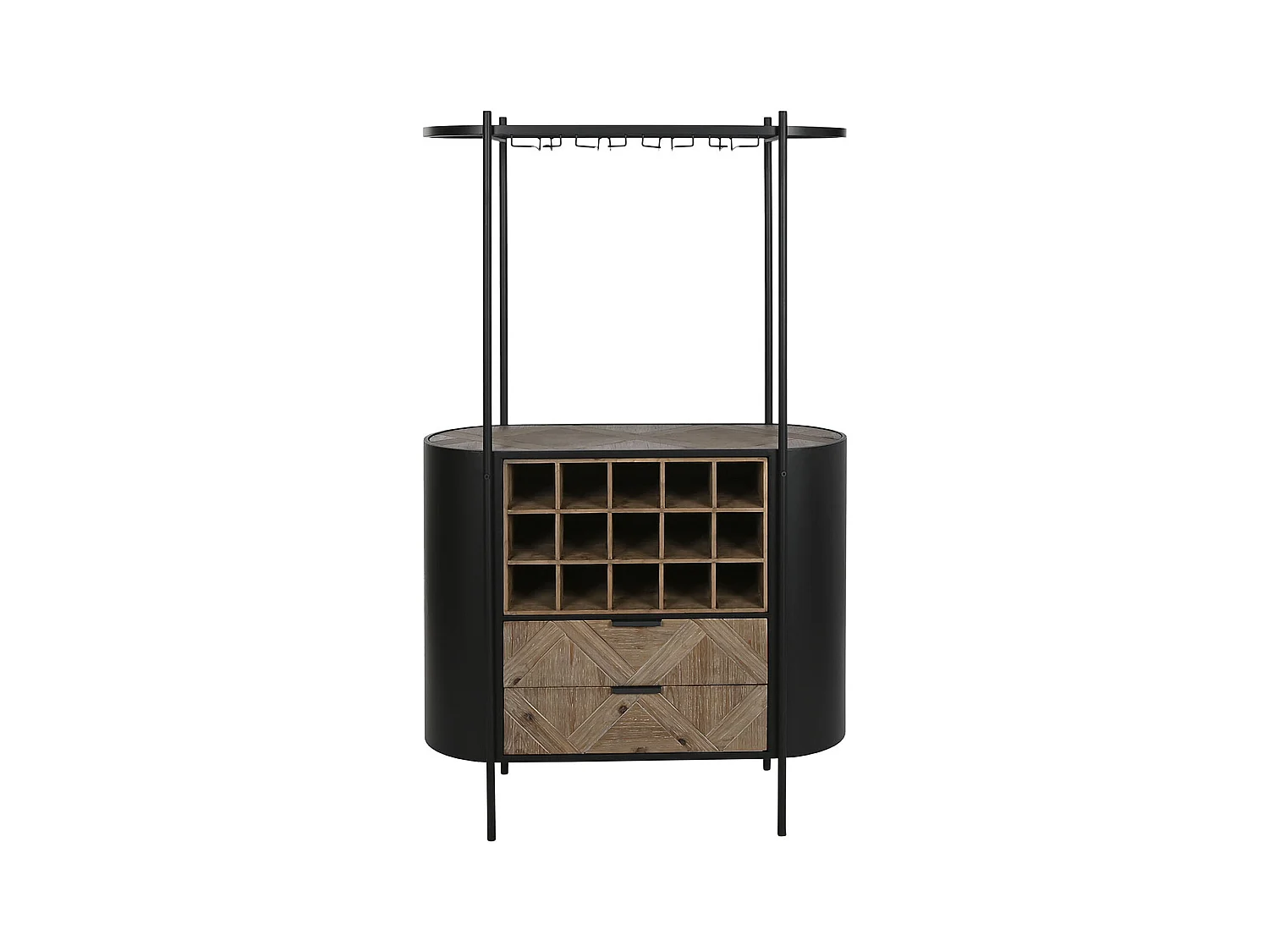 Meuble de Porte-bouteilles en bois naturel et métal noir - longueur 90 x profondeur 36 x Hauteur 150 cm