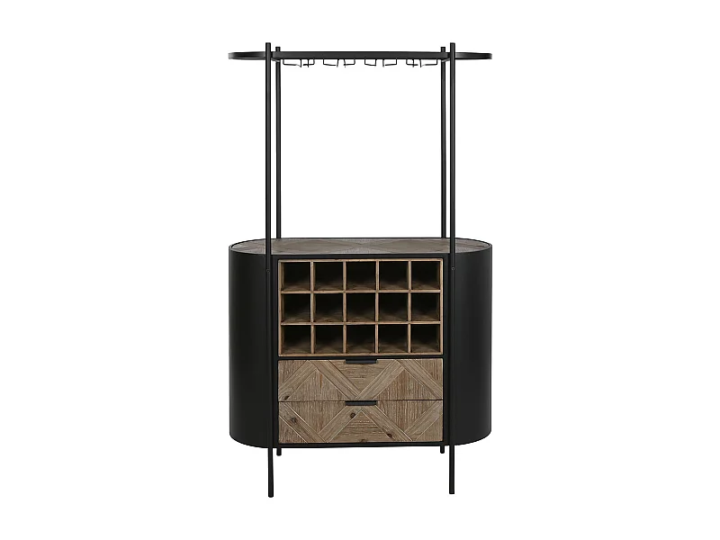 Meuble de Porte-bouteilles en bois naturel et métal noir - longueur 90 x profondeur 36 x Hauteur 150 cm