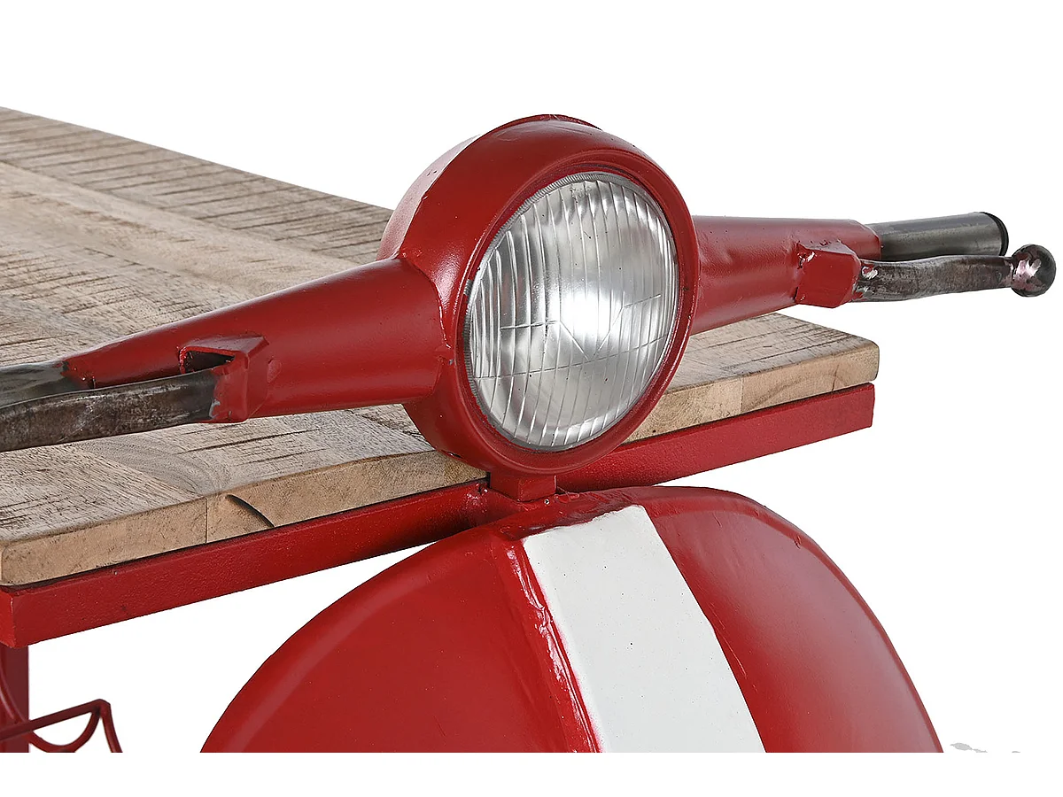 Meuble de Porte-bouteilles en métal coloris rouge et bois naturel - longueur 183 x profondeur 51 x Hauteur 102 cm