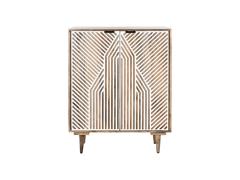 Meuble de Porte-bouteilles avec 2 portes en bois coloris naturel, blanc - longueur 84 x profondeur 41 x Hauteur 108 cm