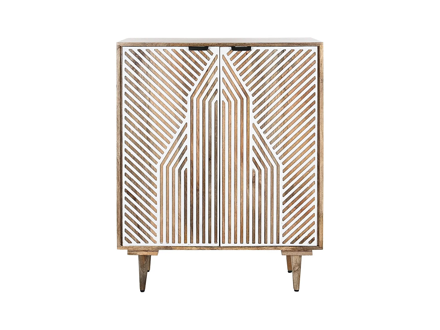 Meuble de Porte-bouteilles avec 2 portes en bois coloris naturel, blanc - longueur 84 x profondeur 41 x Hauteur 108 cm