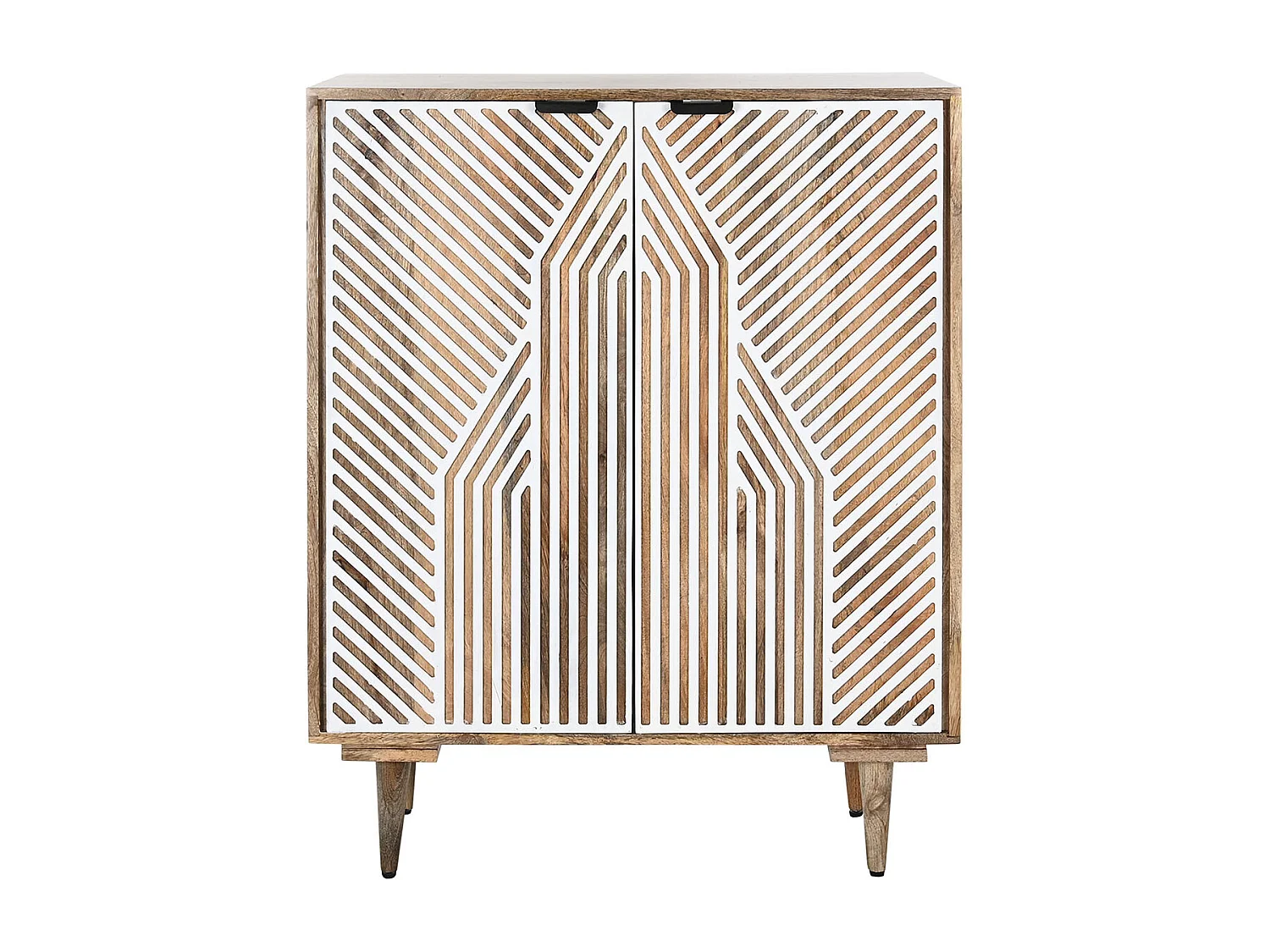 Meuble de Porte-bouteilles avec 2 portes en bois coloris naturel, blanc - longueur 84 x profondeur 41 x Hauteur 108 cm