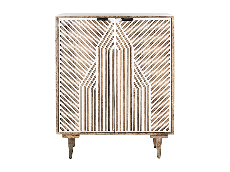 Meuble de Porte-bouteilles avec 2 portes en bois coloris naturel, blanc - longueur 84 x profondeur 41 x Hauteur 108 cm