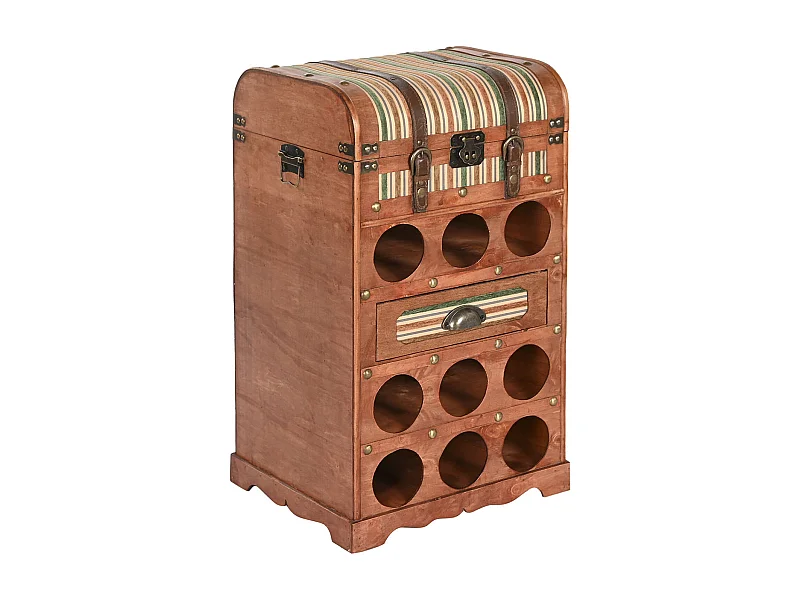 Meuble de Porte-bouteilles avec 1 tiroir en bois naturel et PU multicolore - longueur 40 x profondeur 35 x Hauteur 71 cm