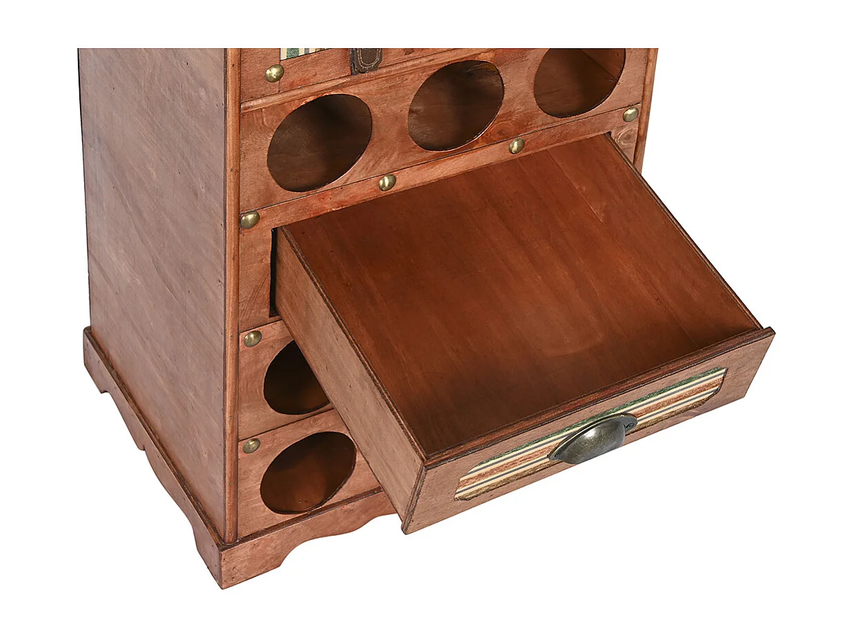 Meuble de Porte-bouteilles avec 1 tiroir en bois naturel et PU multicolore - longueur 40 x profondeur 35 x Hauteur 71 cm