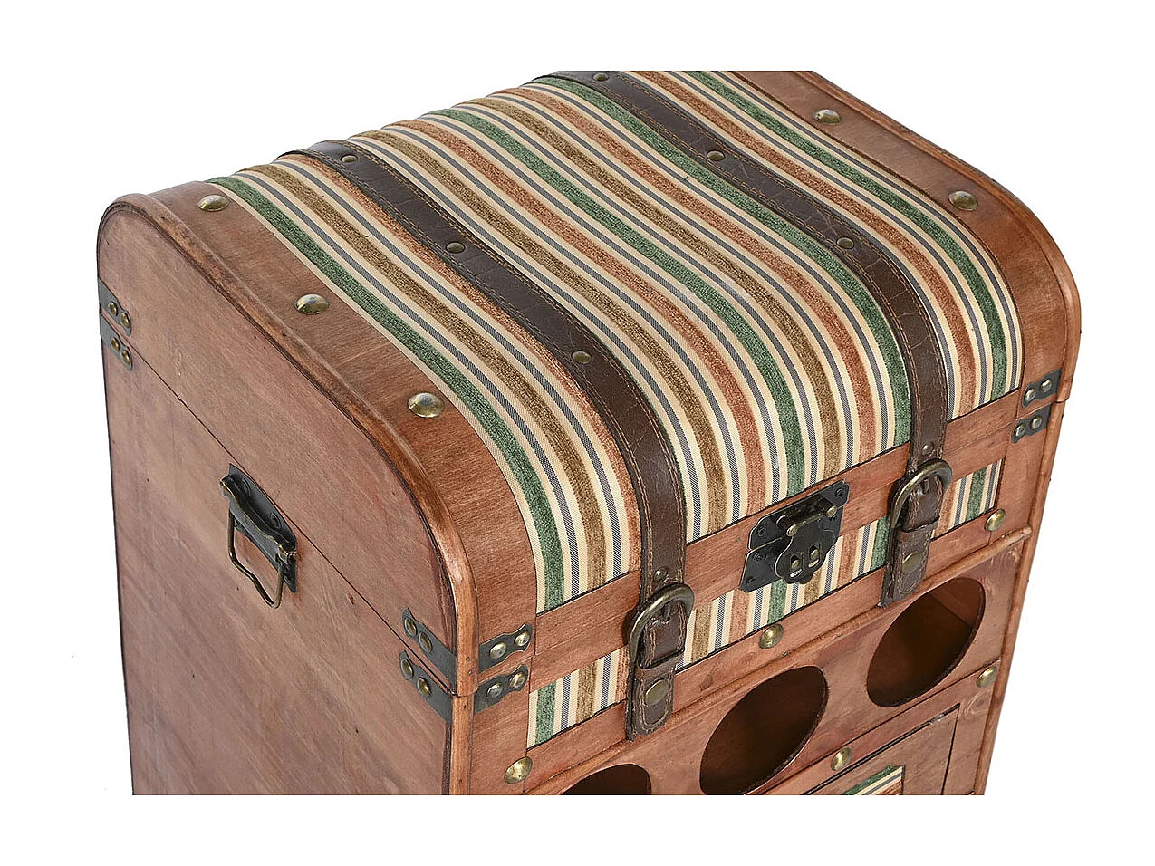 Meuble de Porte-bouteilles avec 1 tiroir en bois naturel et PU multicolore - longueur 40 x profondeur 35 x Hauteur 71 cm