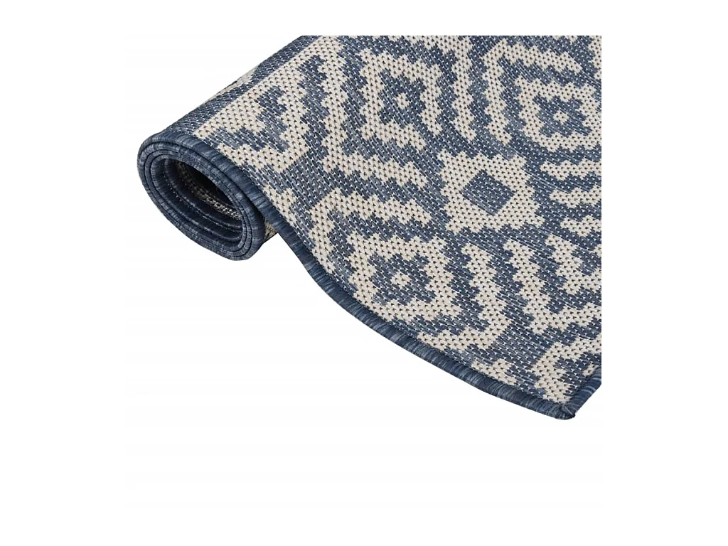 Tapis à tissage plat d'extérieur 140x200 cm rayures bleues