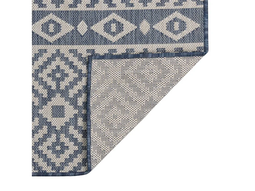 Tapis à tissage plat d'extérieur 100x200 cm rayures bleues