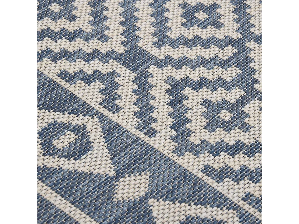 Tapis à tissage plat d'extérieur 100x200 cm rayures bleues