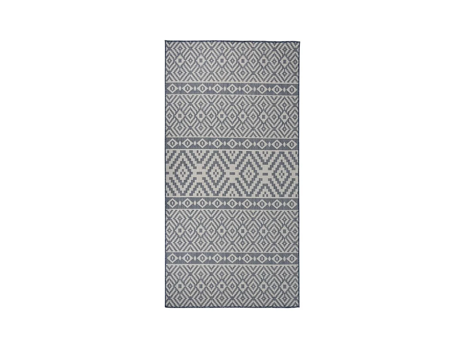 Tapete de tecido plano para exterior 100x200 cm riscas azuis