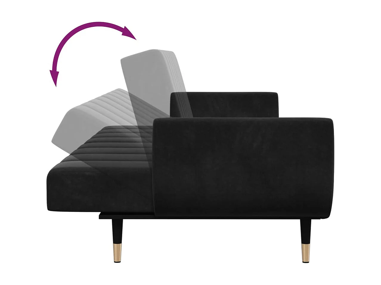 Canapé-lit à 2 places avec repose-pied noir velours