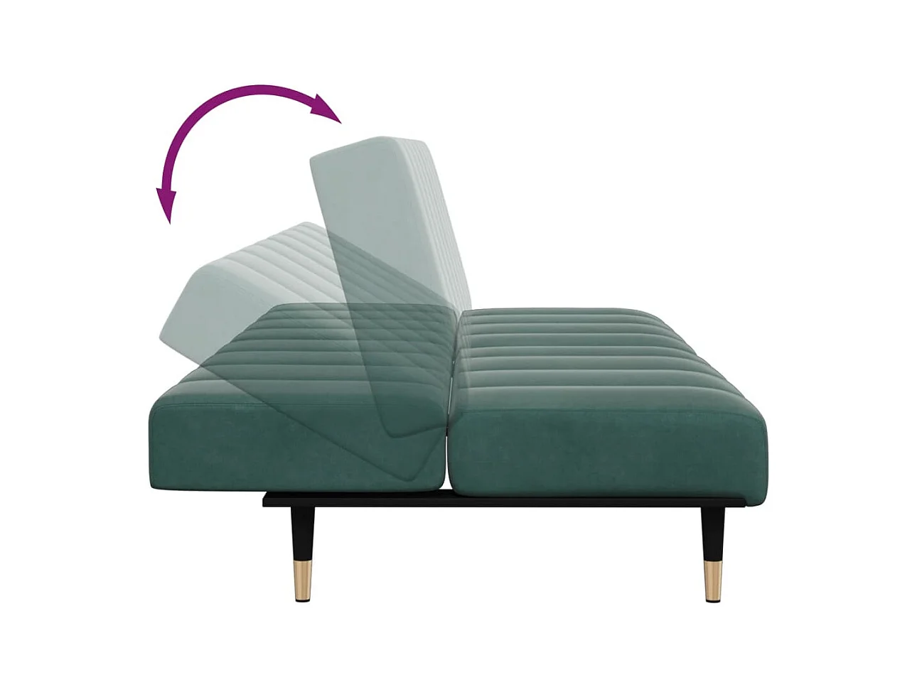 Canapé-lit à 2 places avec repose-pied vert foncé velours