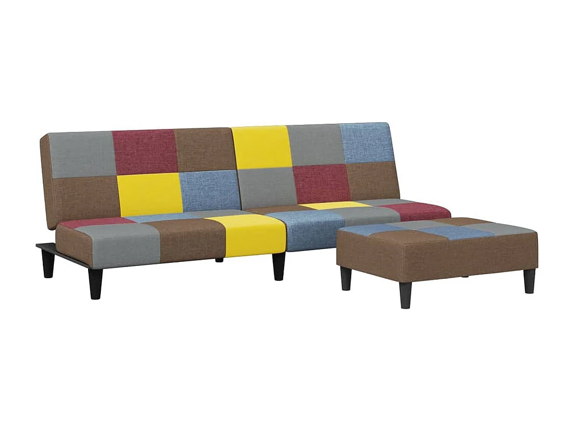 Sofá cama de 2 plazas con taburete tela Patchwork