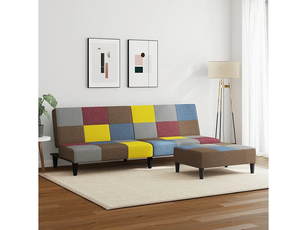 Sofá cama de 2 plazas con taburete tela Patchwork