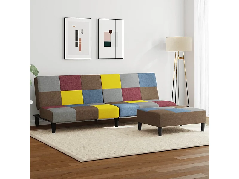 Sofá cama de 2 plazas con taburete tela Patchwork