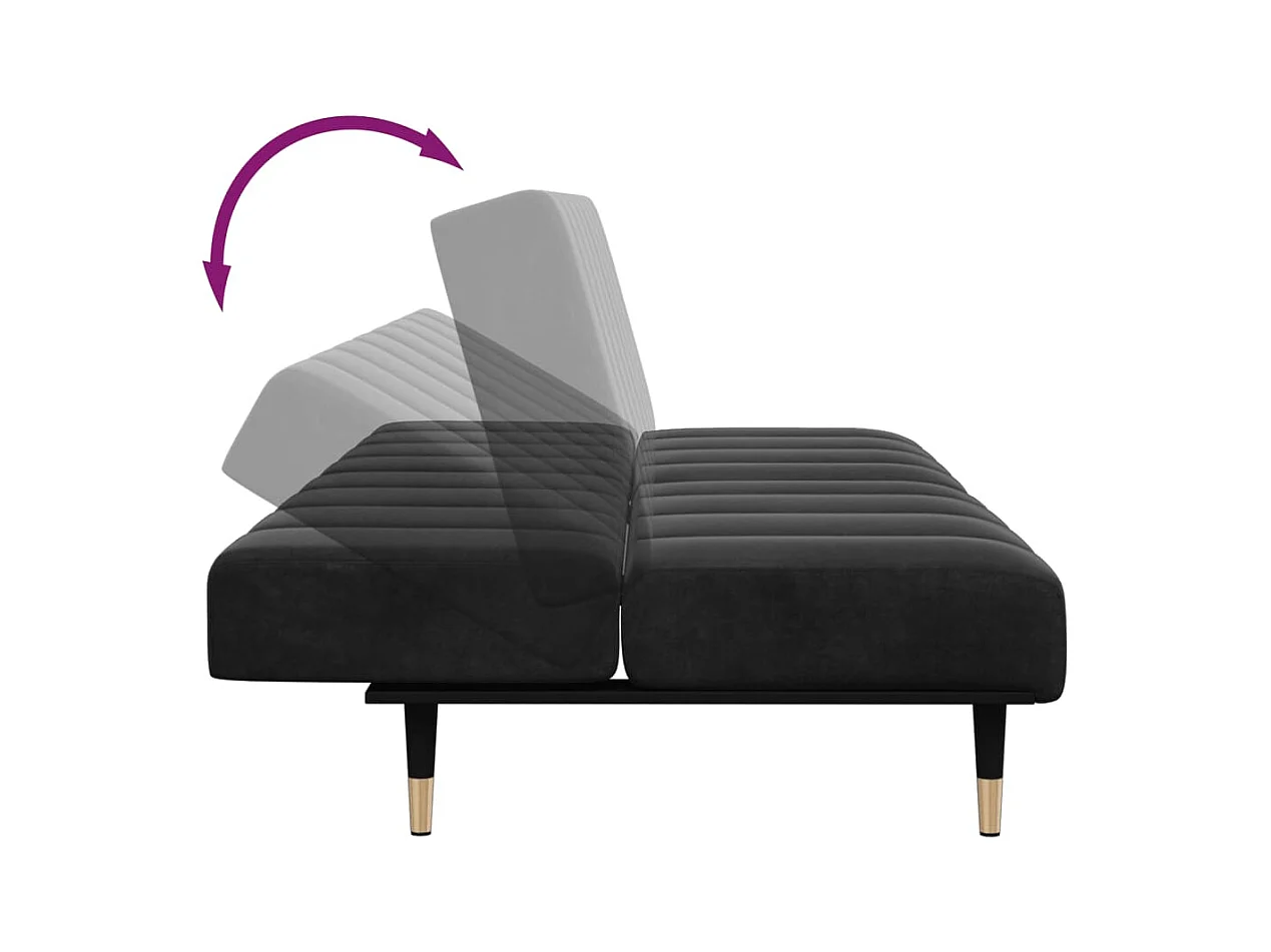 Canapé-lit à 2 places avec repose-pied noir velours