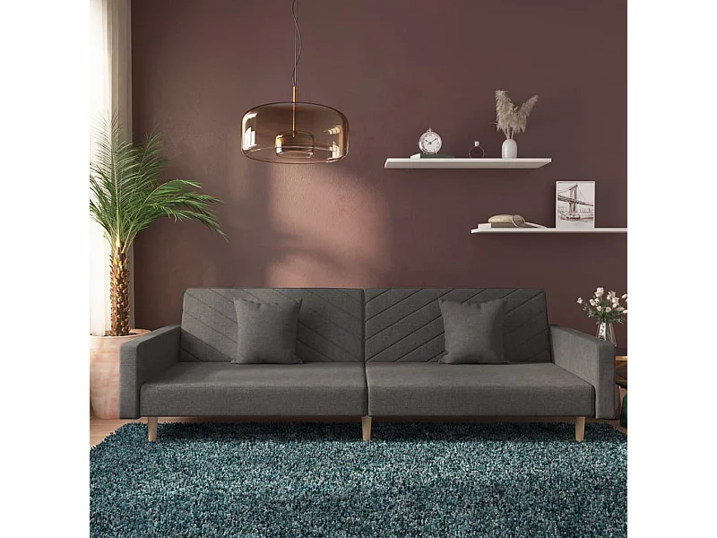 Sofá cama de 2 plazas con dos almohadas tela gris oscuro