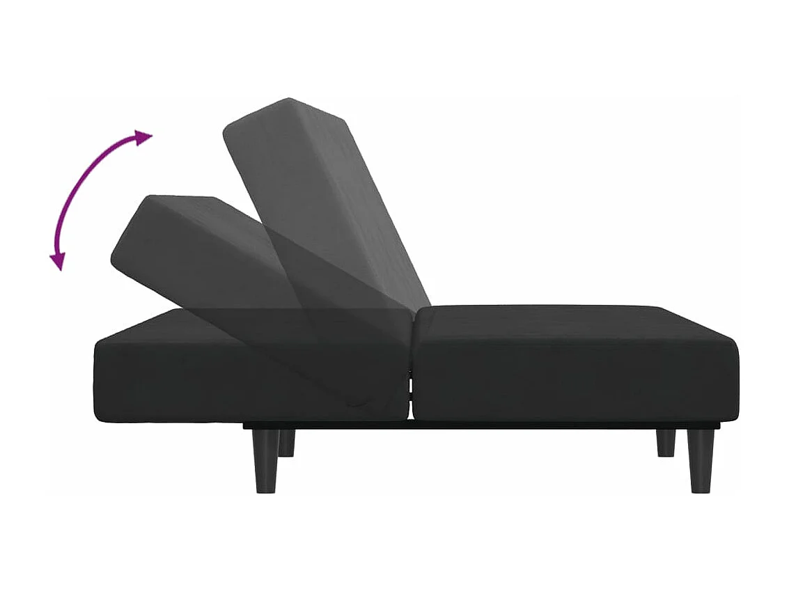 Canapé-lit à 2 places avec repose-pied noir velours