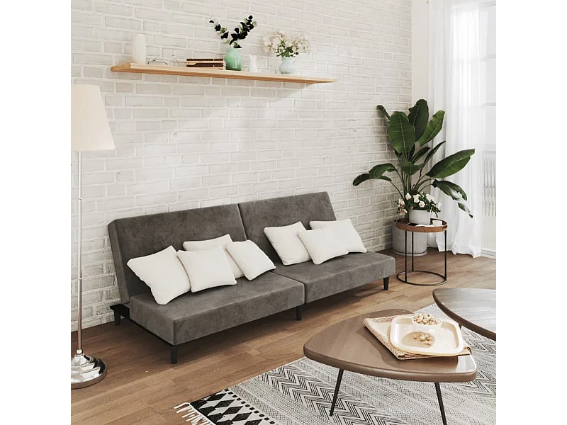 Sofá-cama de 2 lugares veludo cinzento-escuro