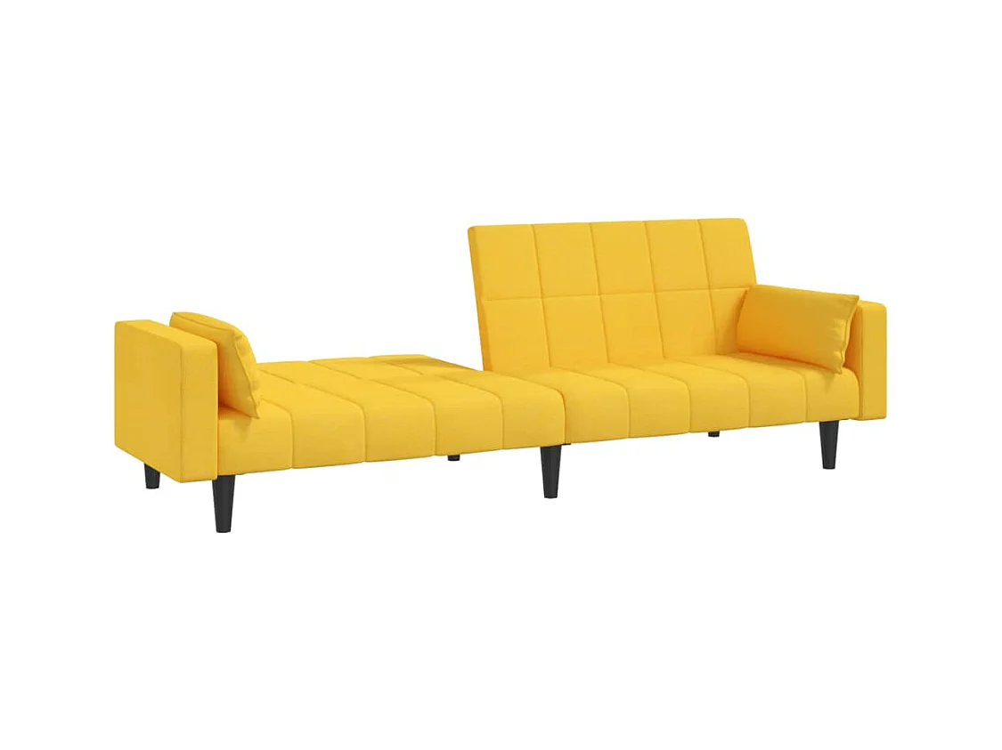 Canapé-lit à 2 places avec deux oreillers jaune tissu
