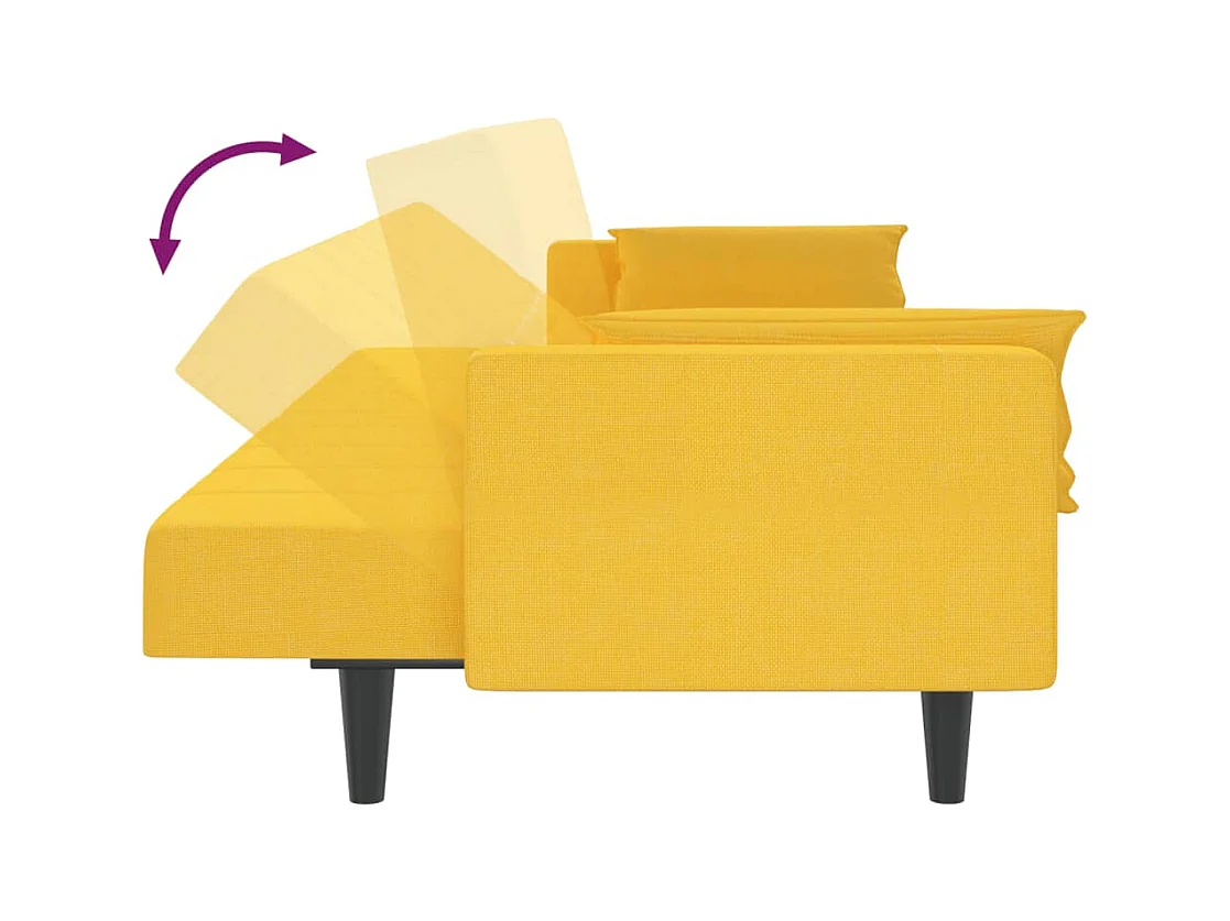 Canapé-lit à 2 places avec deux oreillers jaune tissu