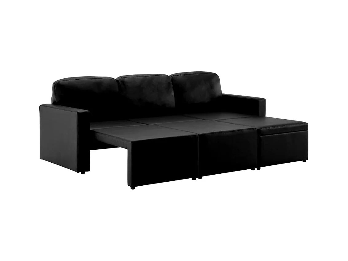 Canapé-lit modulaire 3 places Noir Similicuir
